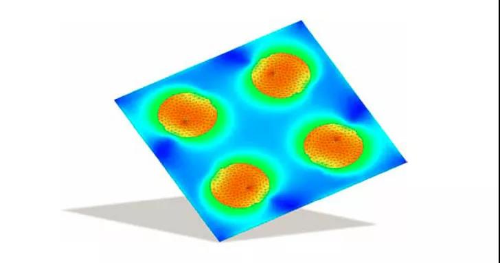 頻率為 1.5 GHz 的 2x2 微帶貼片天線陣列上的電流