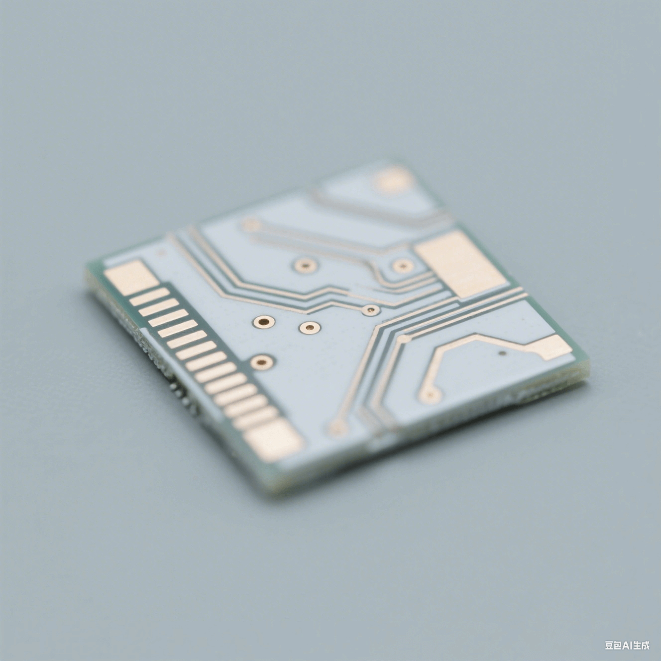 清晰展示 PCB 陶瓷電路板表面的陶瓷基板和導(dǎo)電線路，突出陶瓷基板的質(zhì)感和線路的精細(xì)程度