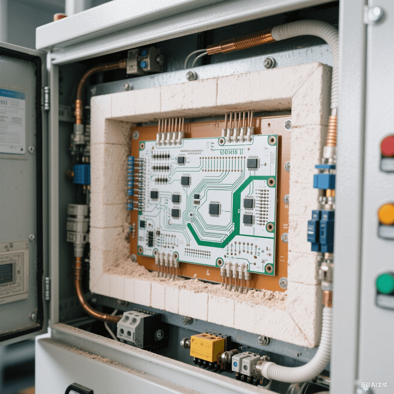 工業(yè)控制設(shè)備中 PCB 陶瓷電路板嵌入高溫爐控制柜內(nèi)