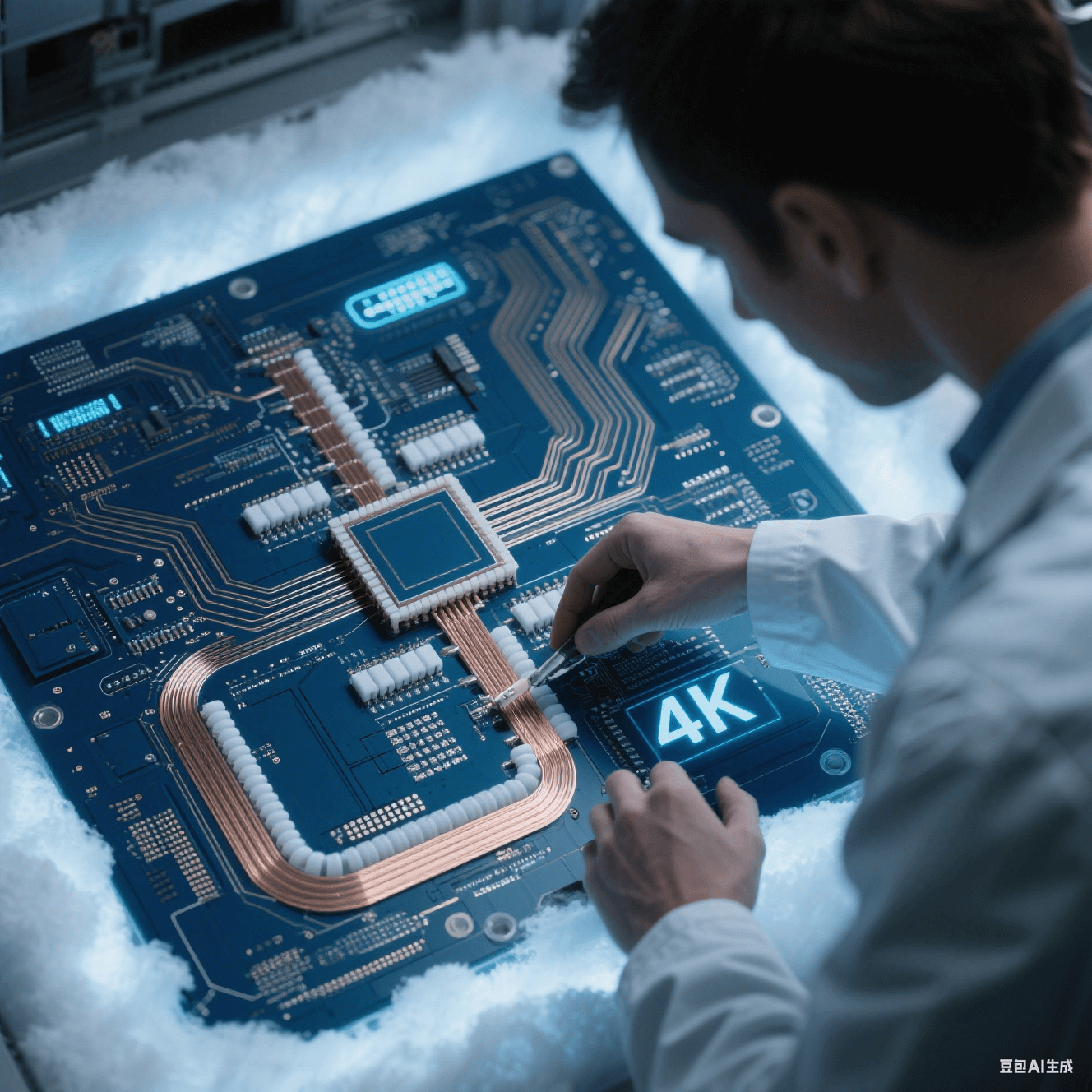 量子計算高速電路板在 4K 低溫環(huán)境下，采用聚酰亞胺基覆銅板和陶瓷填充 PTFE 材料進行超導(dǎo)傳輸線設(shè)計