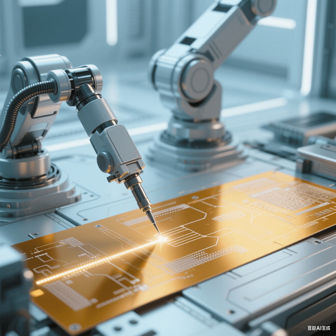 象征聚酰亞胺柔性板高精密制造工藝與質(zhì)量控制的抽象概念圖