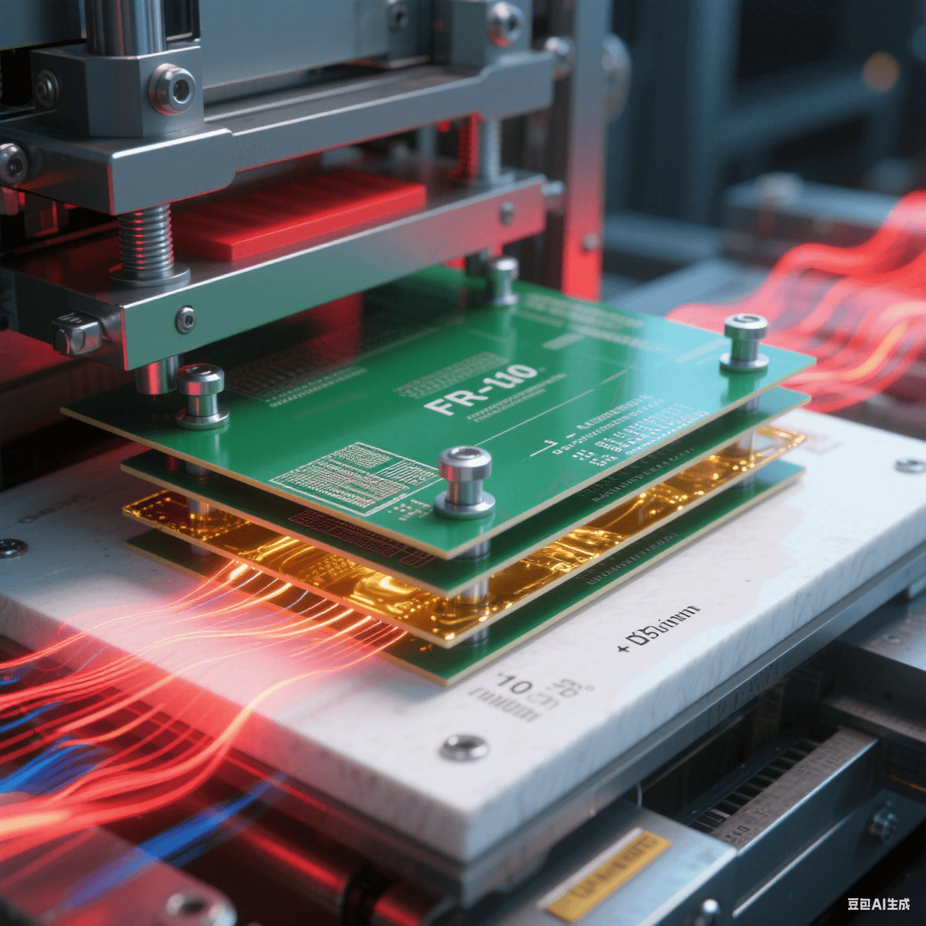 混壓層壓過程：4鉚釘定位+分段壓力控制