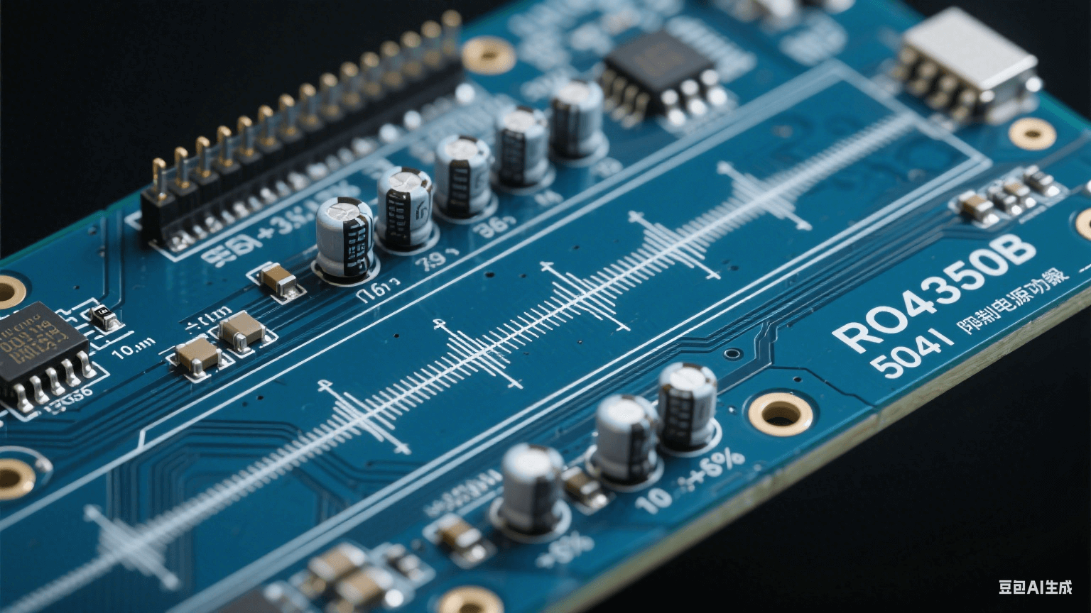 高頻測試板信號完整性設計：RO4350B基板內50Ω差分微帶線（線寬公差±5%），0.1μF陶瓷去耦電容群抑制電源噪聲，10GHz正弦波在介電常數(shù)3.66介質中傳輸