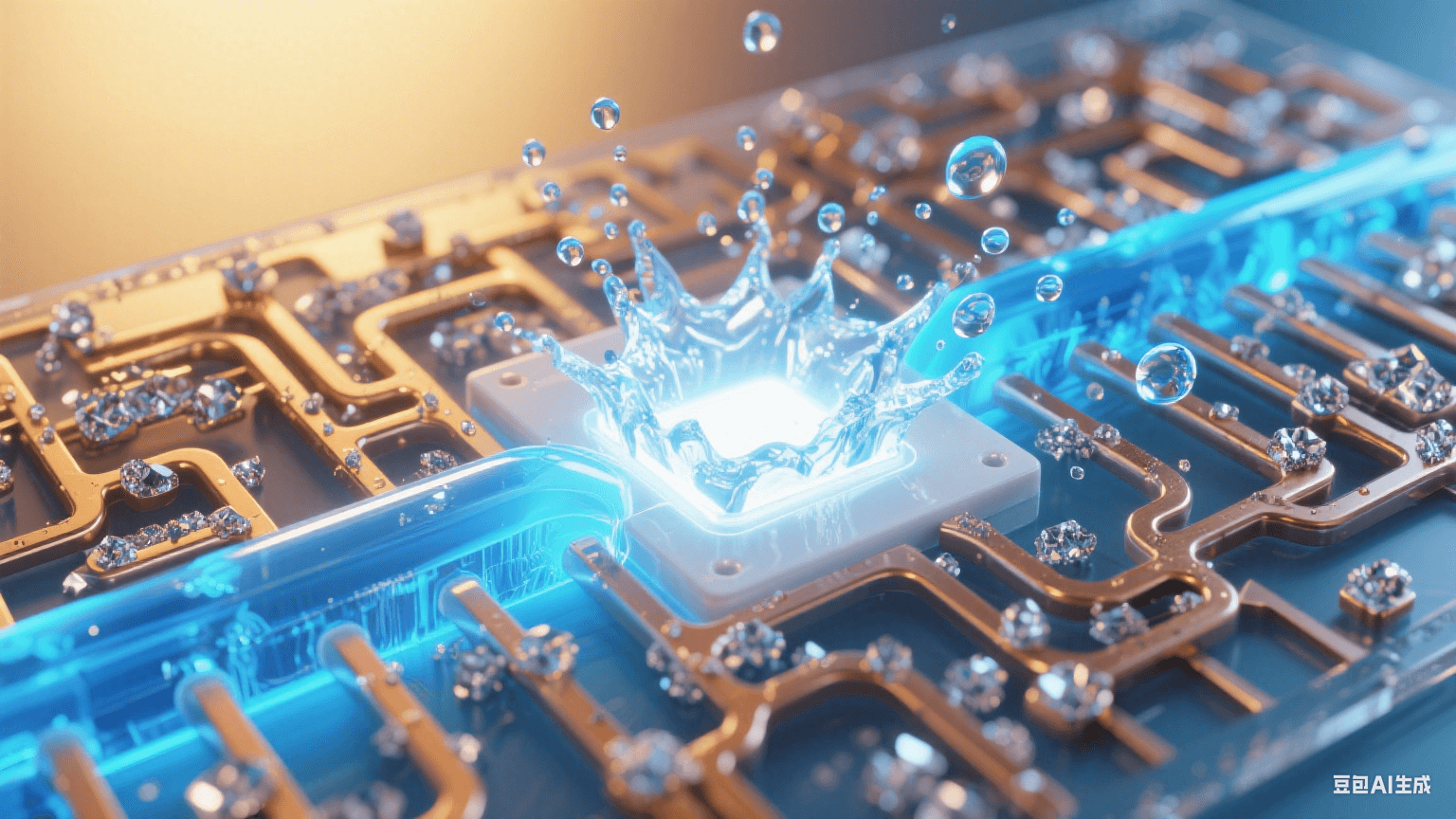 展示透明陶瓷基板內(nèi)部的冷卻液流動與熱交換效果