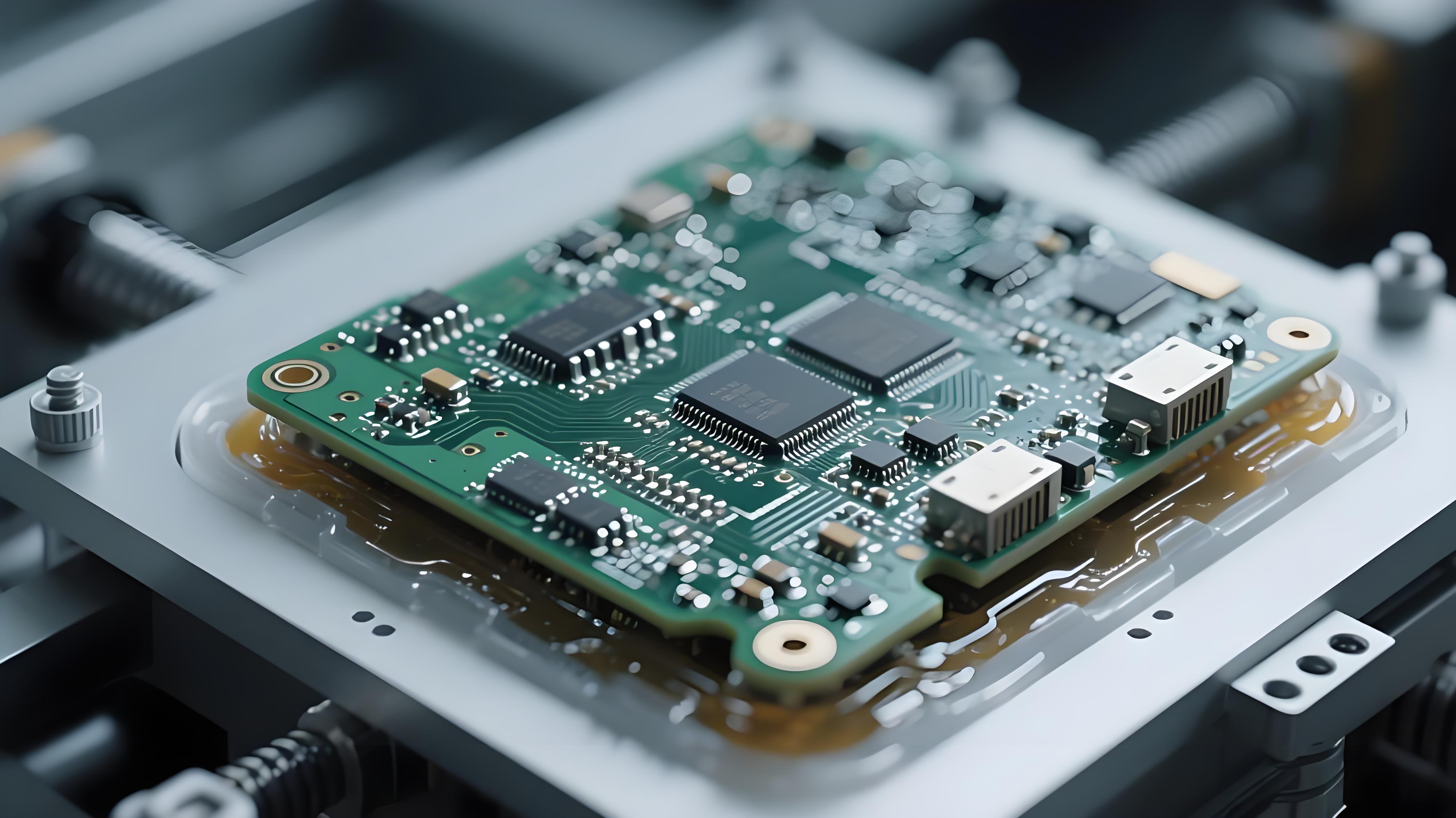 車載電子電路板抗振工藝細(xì)節(jié)展示，突出焊點(diǎn)結(jié)構(gòu)與填充膠技術(shù)