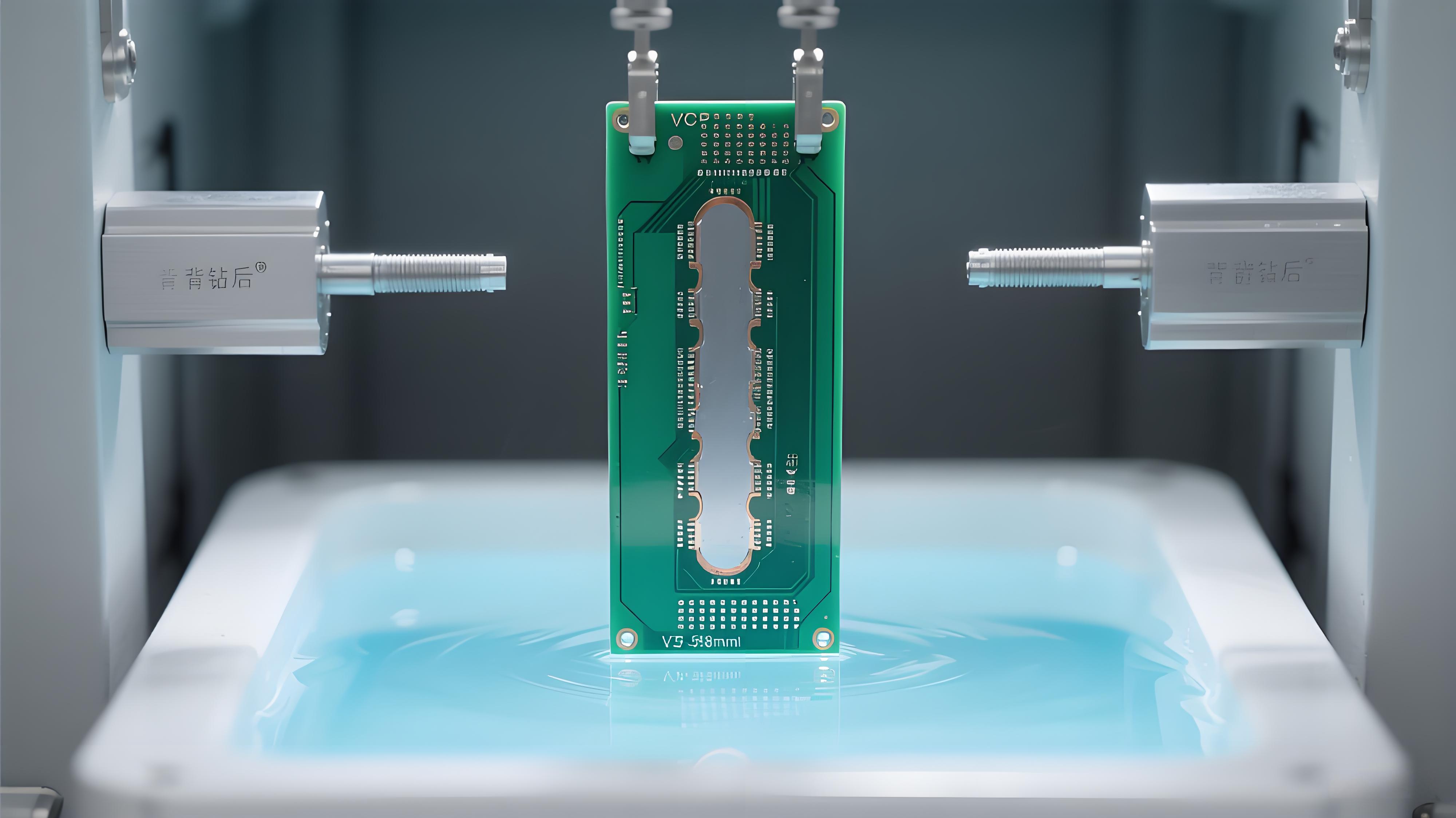 PCB背鉆后VCP垂直電鍍 淡藍色電鍍液與背鉆孔銀灰色銅層 孔銅厚度控制場景