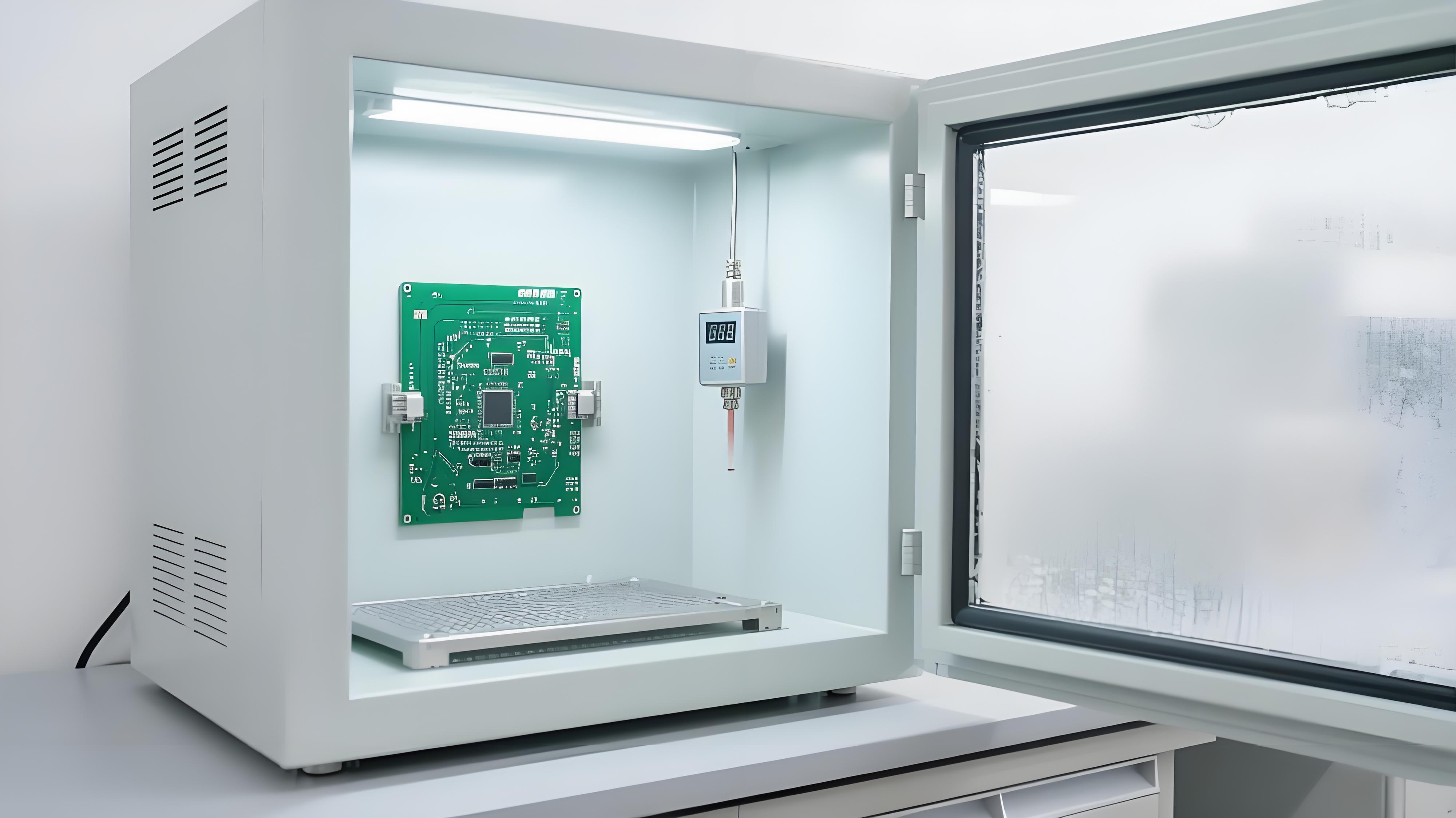 國標環(huán)境PCB背鉆檢測 恒溫恒濕箱與銀色傳感器 可靠性測試場景