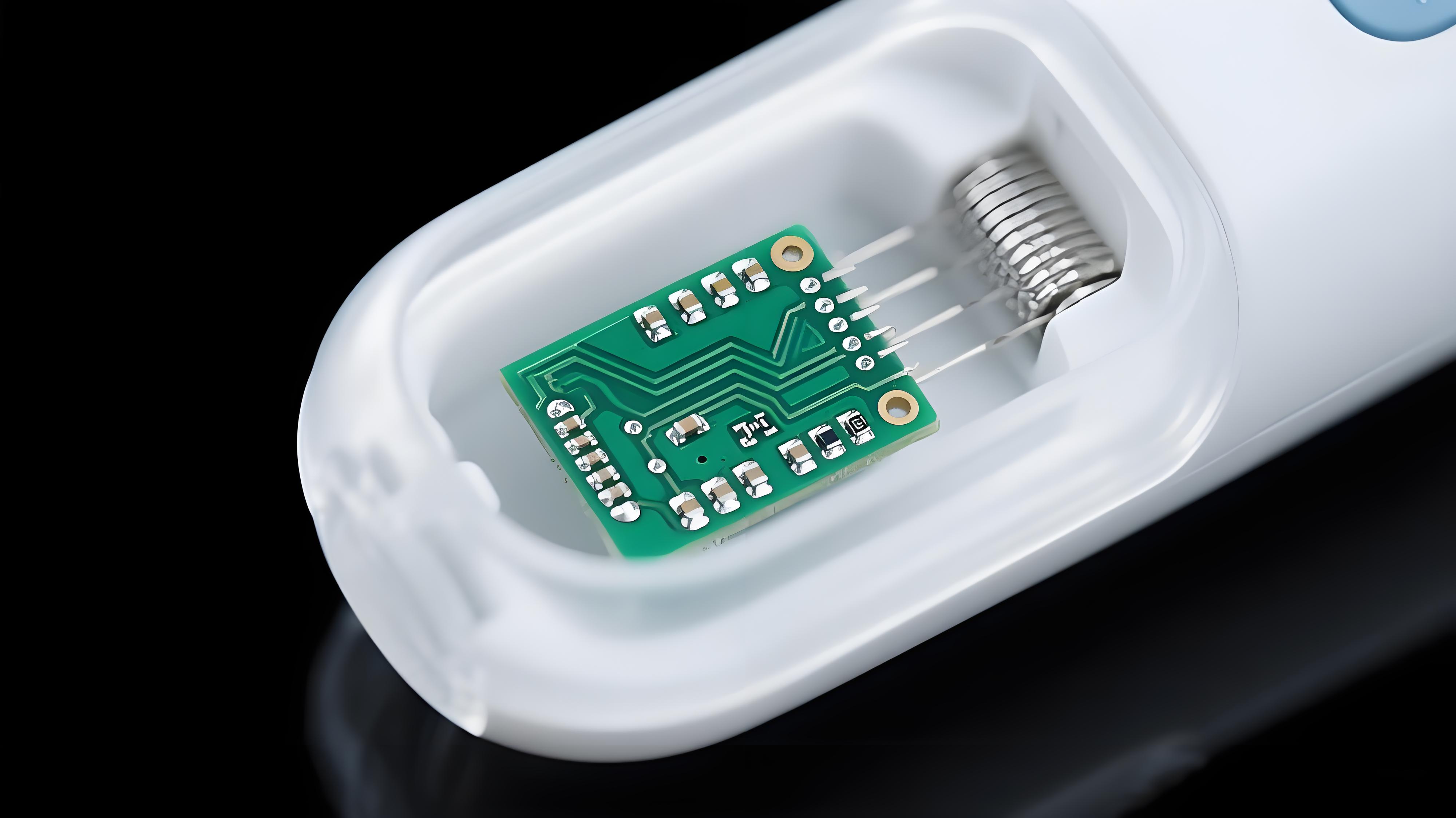 醫(yī)療超聲探頭內(nèi)部微型沉銀PCB板特寫，展示其在醫(yī)療設(shè)備中的精密應(yīng)用