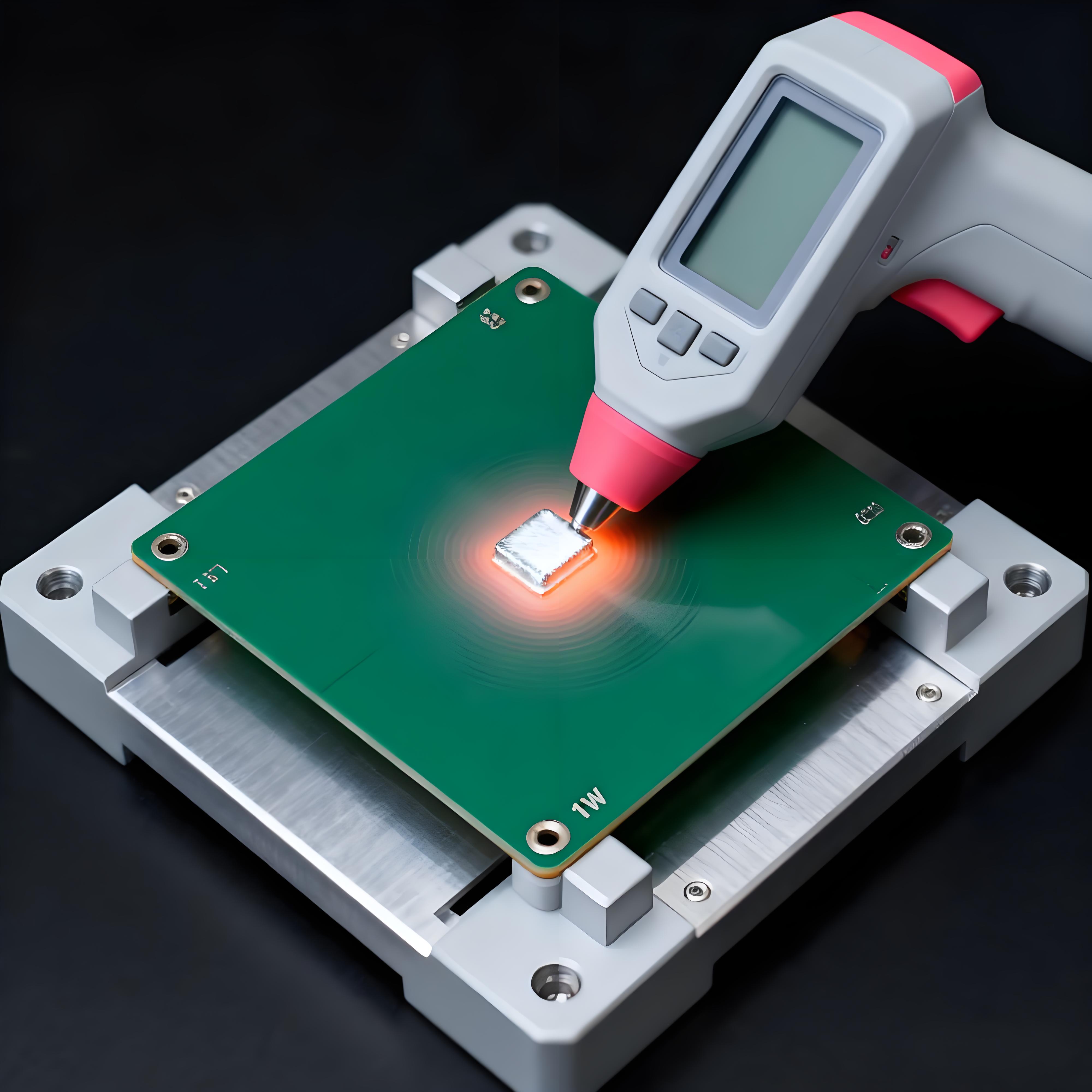 鋁基板熱阻測試微觀場景，紅外探頭監(jiān)測焊點熱量擴散與溫度梯度