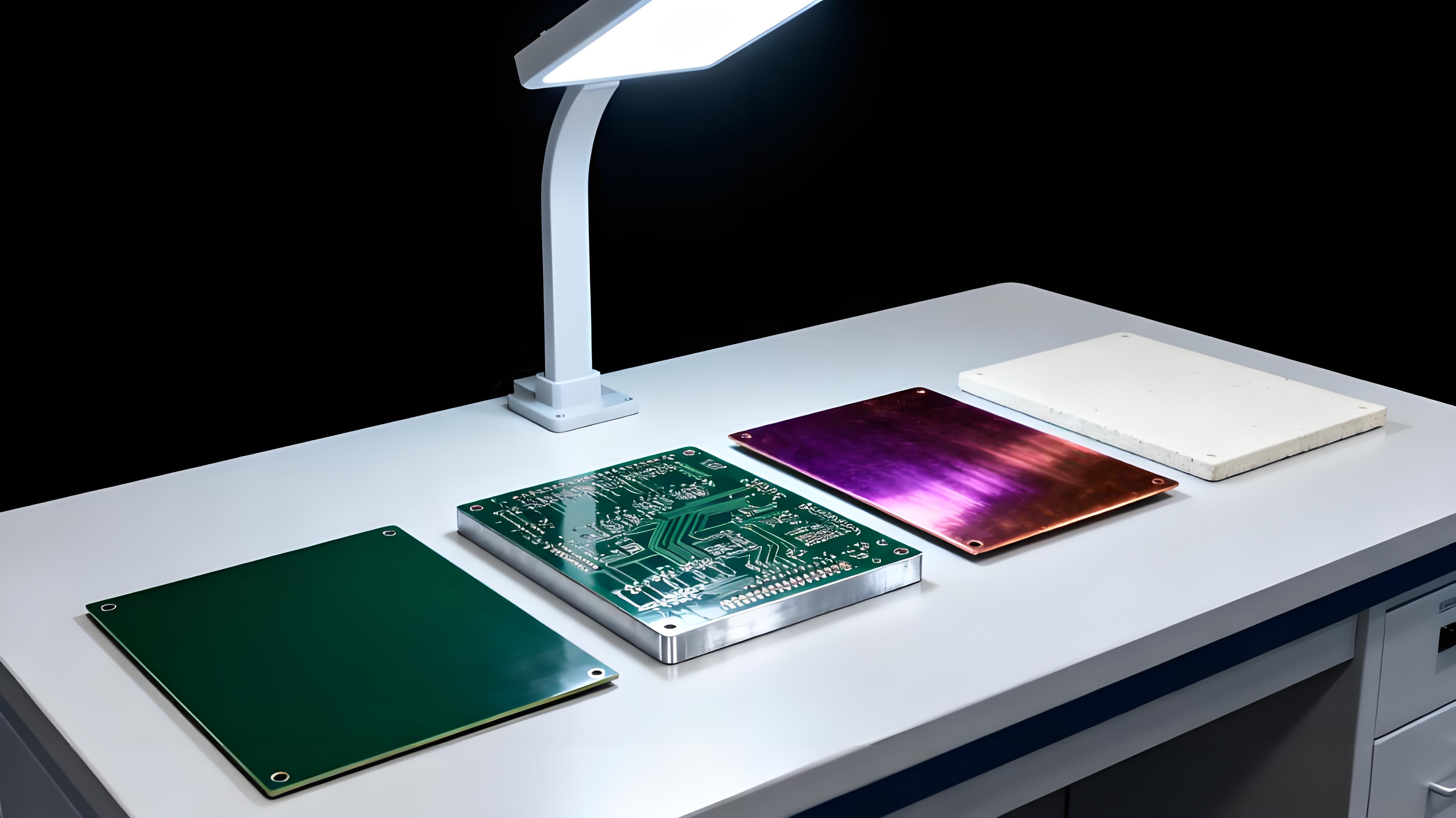 鋁基板與FR4基板、銅基板、陶瓷基板外觀對比展示，凸顯材質(zhì)與結(jié)構(gòu)差異