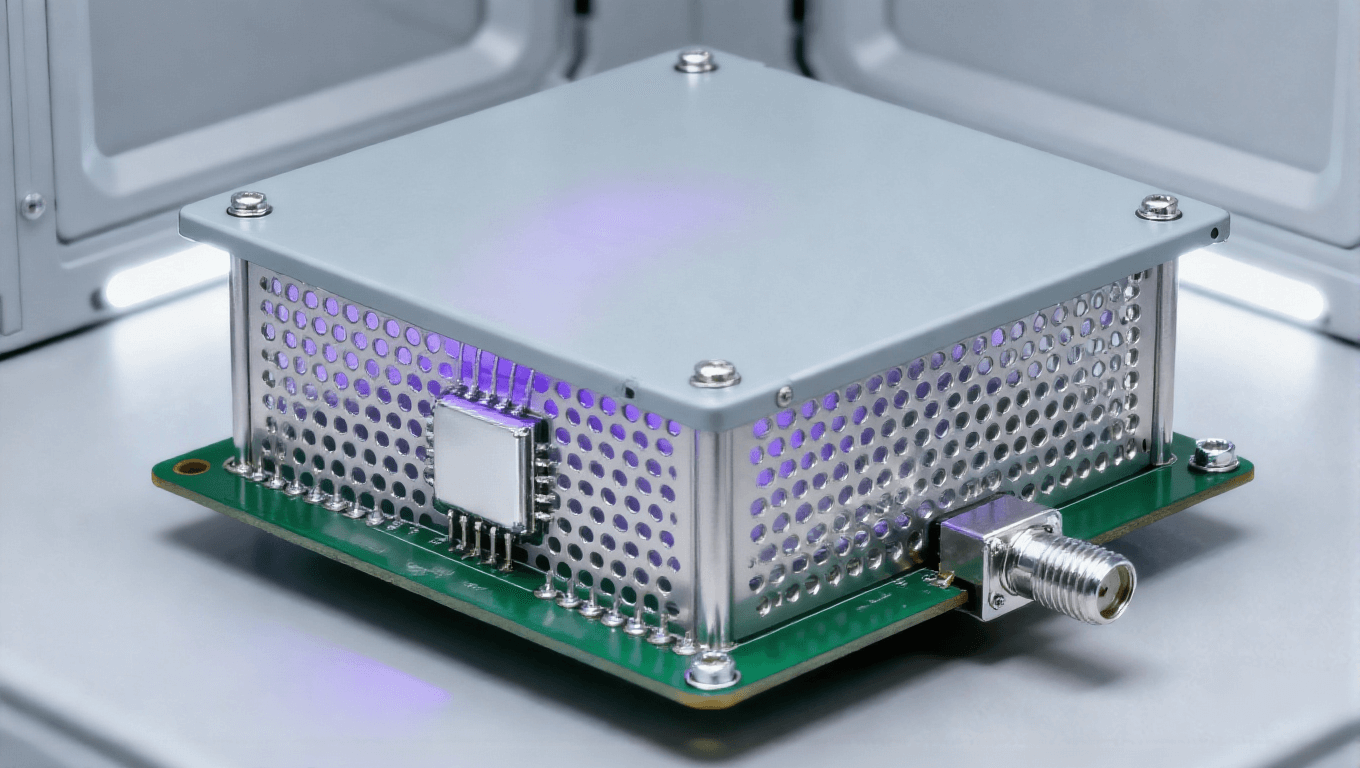 射頻前端 PCB 屏蔽防護(hù)場景，過孔墻 + 金屬屏蔽罩實現(xiàn) 70dB@10GHz 隔離度