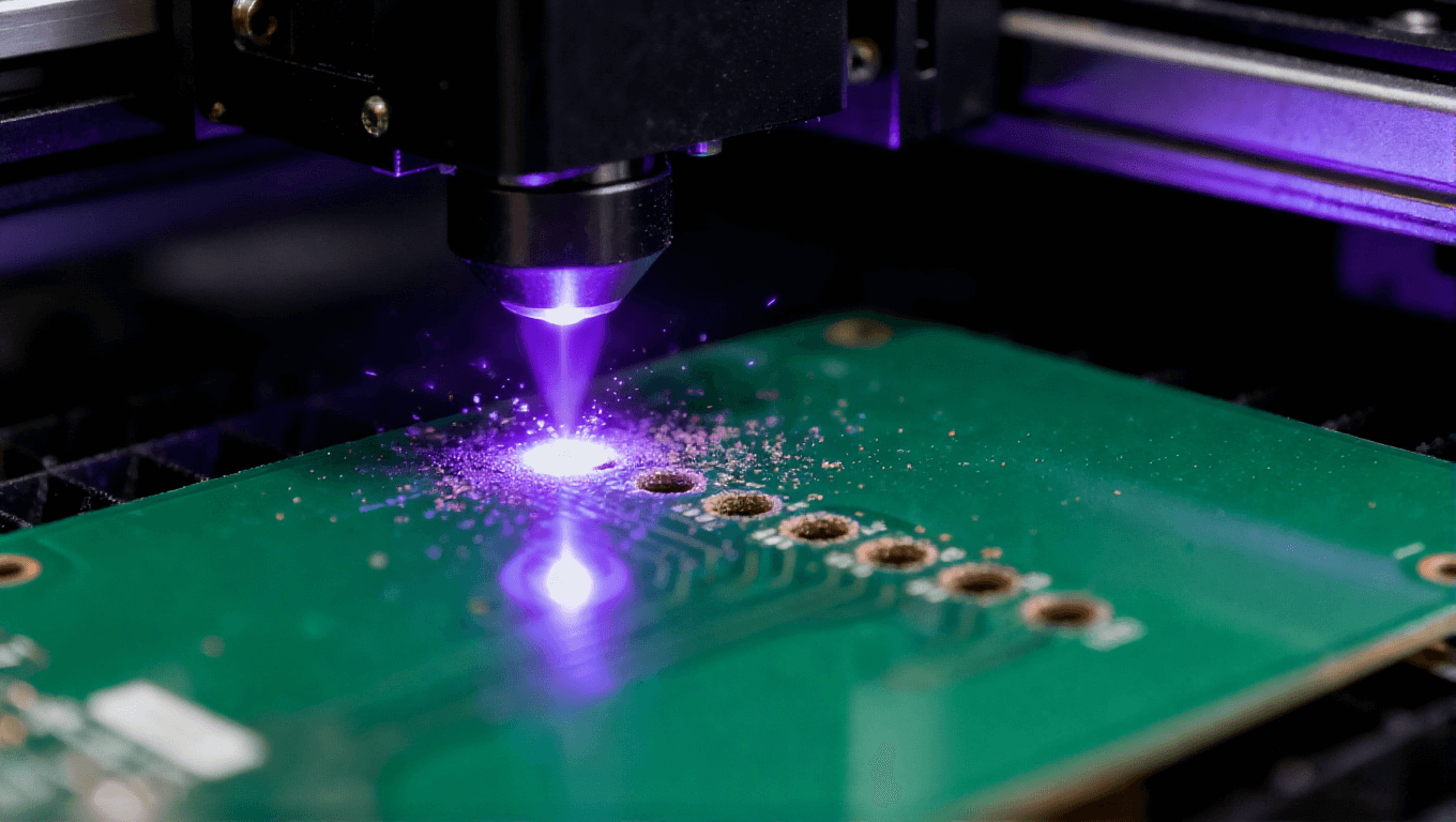激光鉆孔機(jī)在HDI板上形成微孔的高科技制造場(chǎng)景