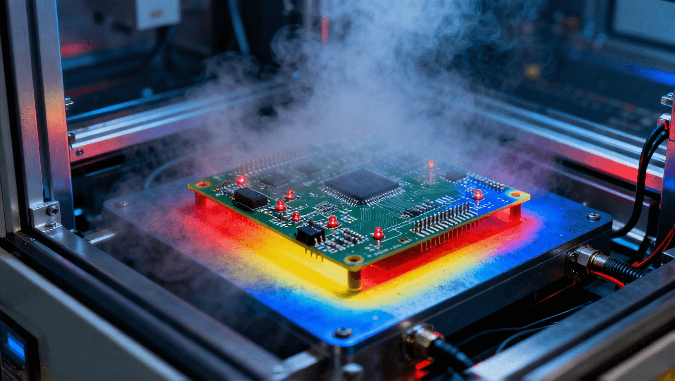 電路板熱沖擊測(cè)試，紅外熱像儀監(jiān)測(cè)快速溫變下的熱應(yīng)力與失效風(fēng)險(xiǎn)