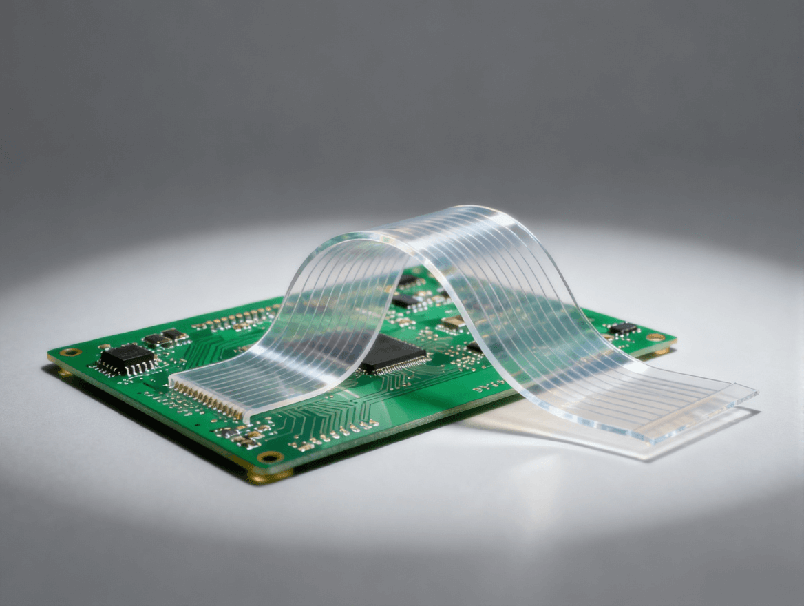 傳統(tǒng)硬質(zhì)電路板與透明柔性電路板的對比，突出柔性優(yōu)勢