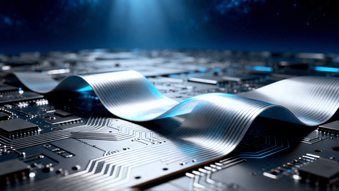 剛性電路板與超彈性柔性電路板對比，象征電子設(shè)備從固定形態(tài)向可折疊時(shí)代的材料革新