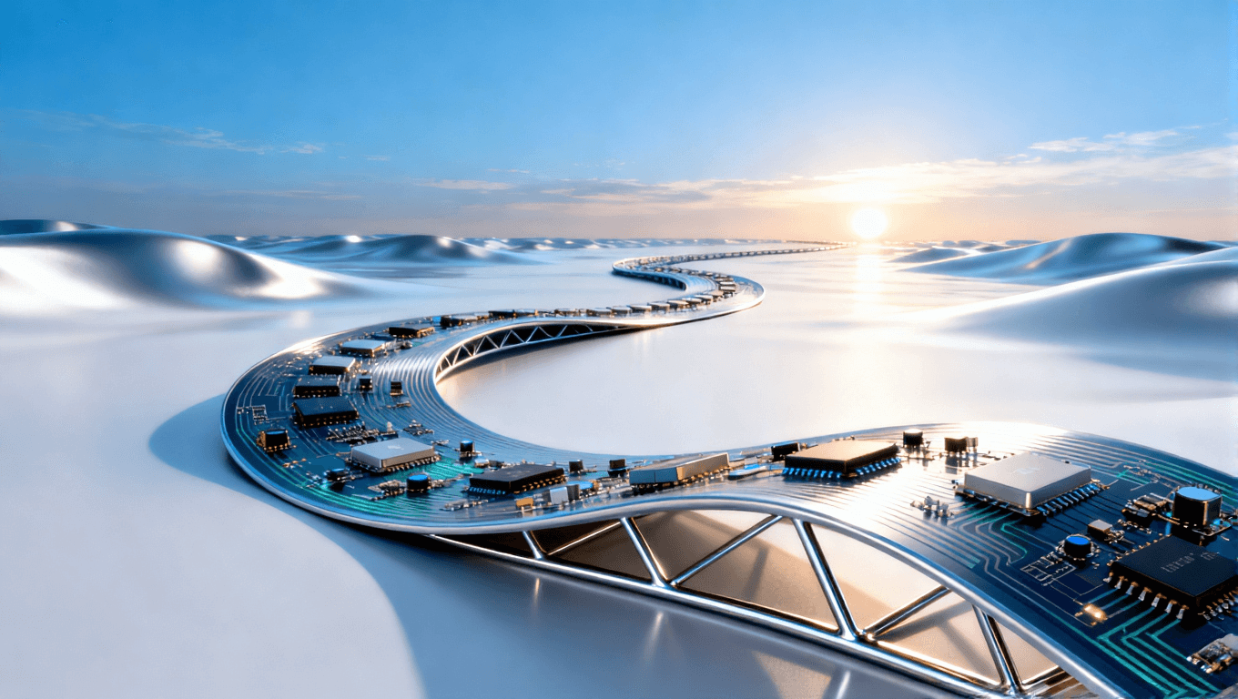 超彈性材料作為基石的柔性電子系統(tǒng)全景概念，展現(xiàn)可折疊設(shè)備的高整合與可靠未來